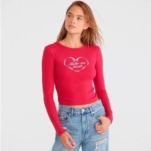 Aeropostale Cropped Long Sleeve Crew Neck Baby Tee